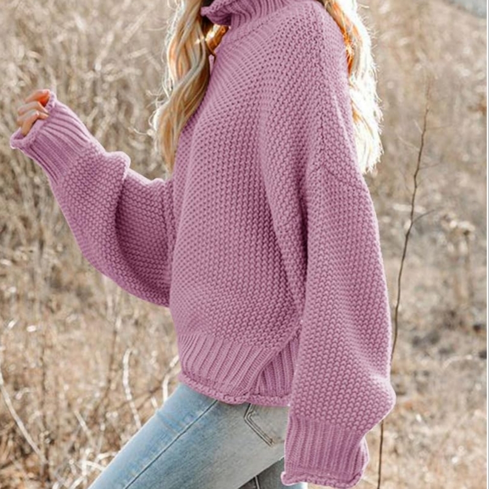 New Boutique Light Purple Waffle Knit Turtleneck Sweater Size Large